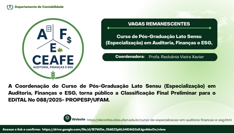 Especialização em Auditoria Finanças e ESG - Classificação Final Preliminar