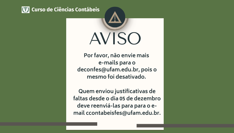 Aviso importante: E-mail do Departamento de Contabilidade foi desativado