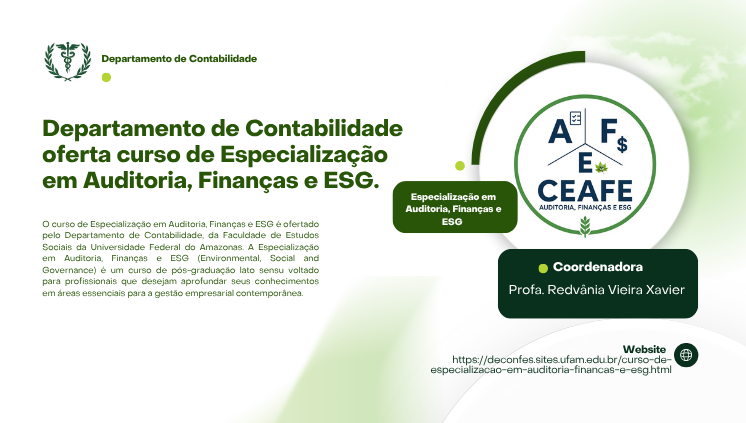 Departamento de Contabilidade oferta curso de Especialização em Auditoria, Finanças e ESG.